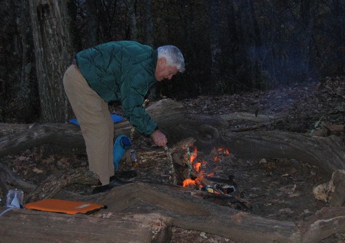 Dad works the fire