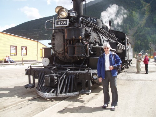 Steve by the steam locomotive